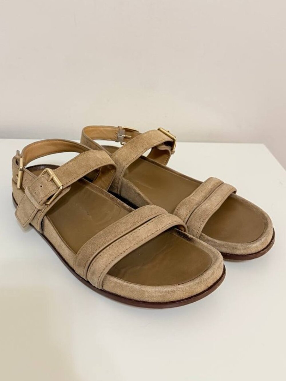 Madewell - The Dara Double-Strap Suede Sandals - Tan Leather - Women's Size 9